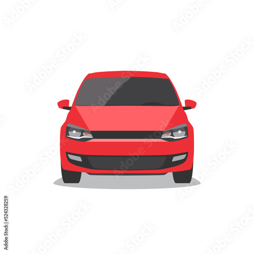 Red car isolated on white background. Front view. Vector illustration