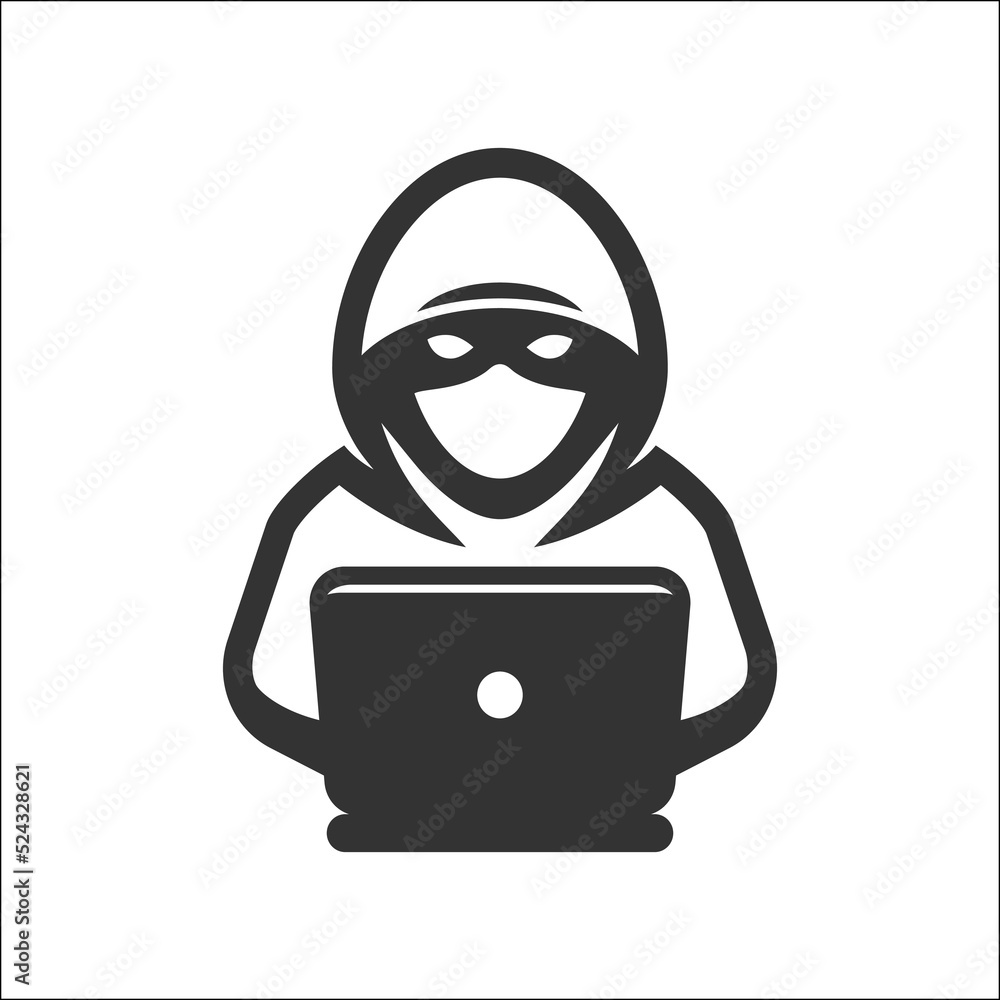 Computer hacker with laptop icon
Computer hacker with laptop icon