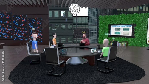 Wallpaper Mural Metaverse online business meeting with real human hologram next to avatars. 3D render animation futuristic universe virtual reality digital technology videoconference internet meeting cyberspace Torontodigital.ca