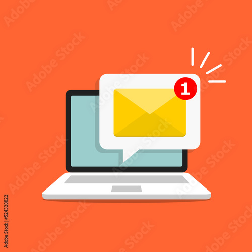 Email notification concept. New email on the laptop screen. Vector illustration in flat style.
