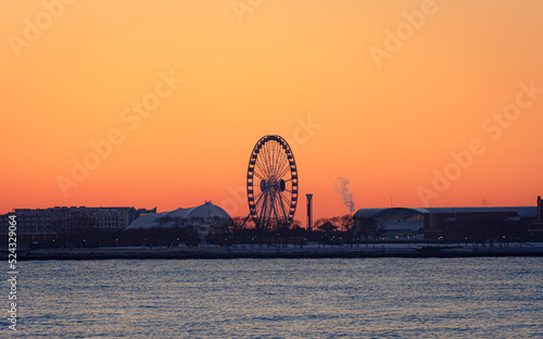 Centennial Wheel in Navy Pier, Chicago at sunrise. photo