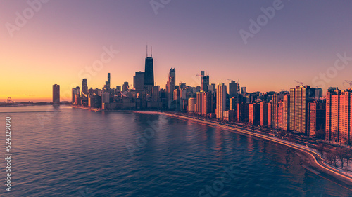 View of Chicago skyline at sunrise. © Chansak Joe A.