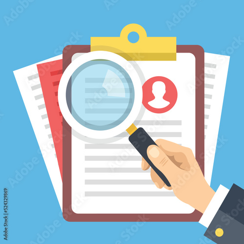 magnifying glass and folder. scanning for data. personal data papers 