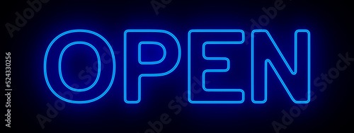 blue neon open on dark back...
