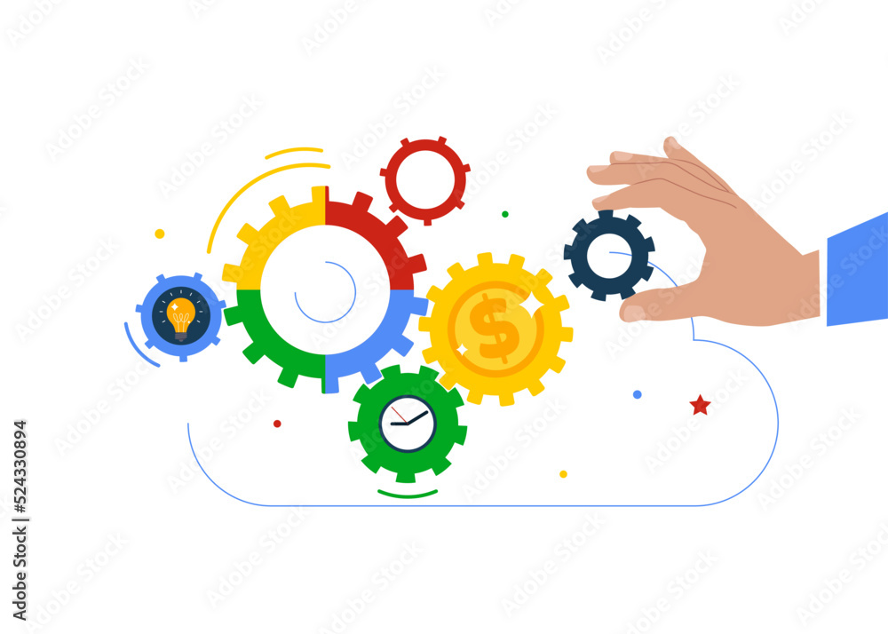 Businessman hand put important gear or cogwheel to make machine run good. Business solution to fix problem, expertise and skill to drive success. Businessman hand put important gear or cogwheel to make machine run good. Business solution to fix problem, expertise and skill to drive success.
