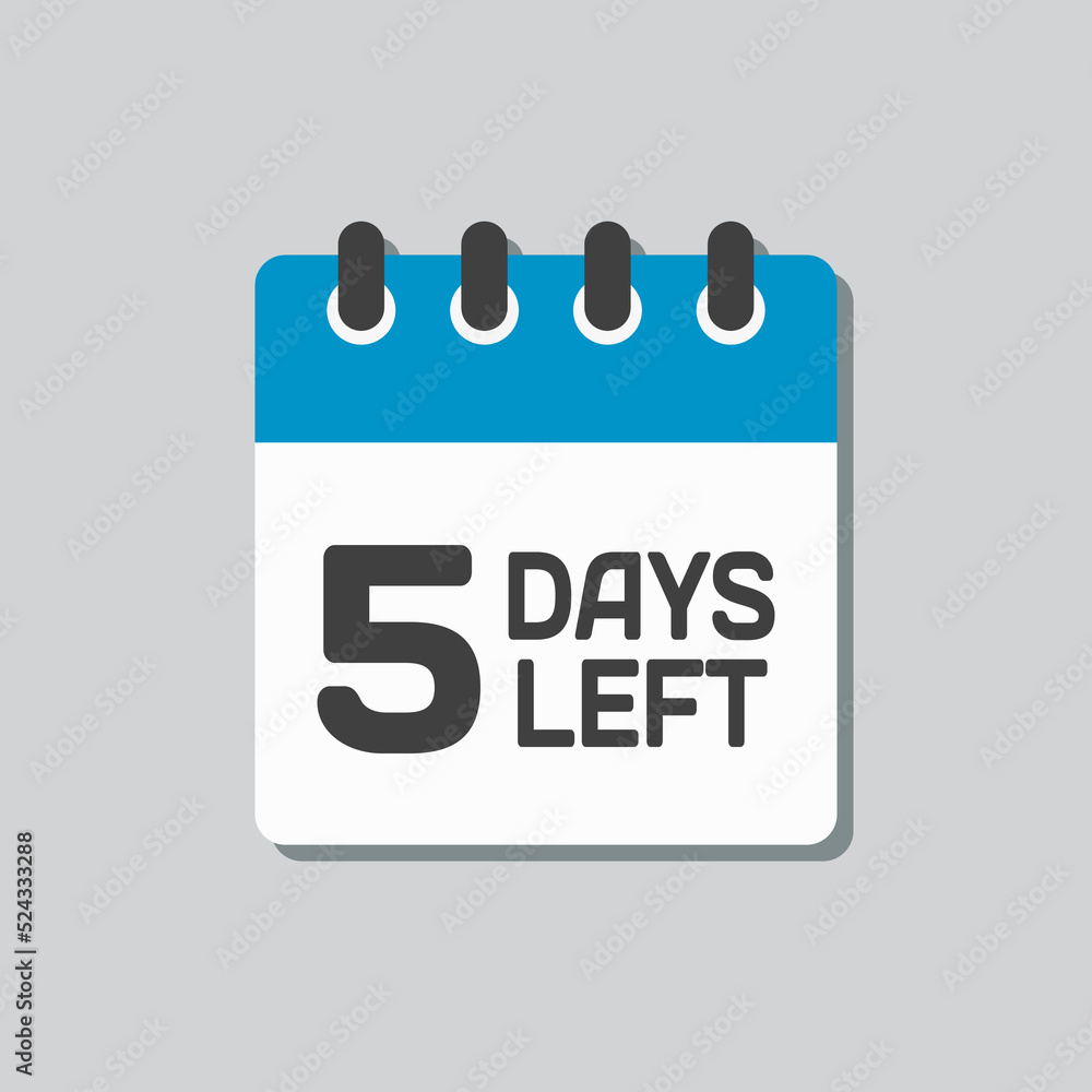 Countdown daily page calendar icon - 5 days left Countdown daily page calendar icon - 5 days left