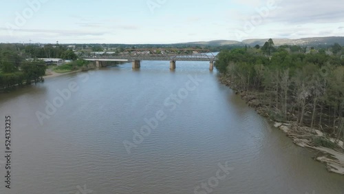 Wallpaper Mural Drone aerial footage of severe flooding and shoreline damage in the Nepean River near Victoria Bridge in Penrith in New South Wales in Australia Torontodigital.ca