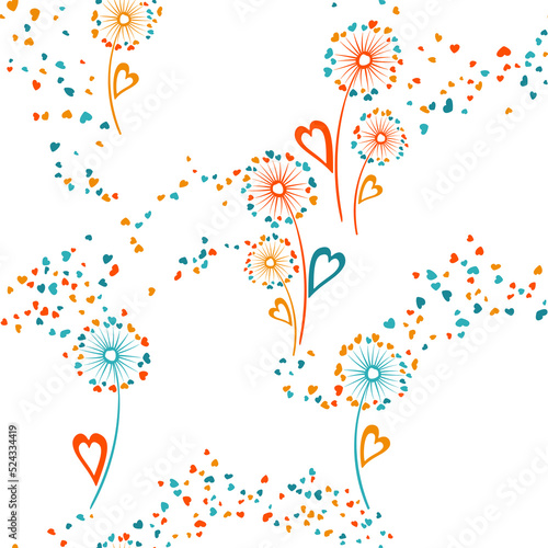 Dandelion flowers unique vector seamless pattern.