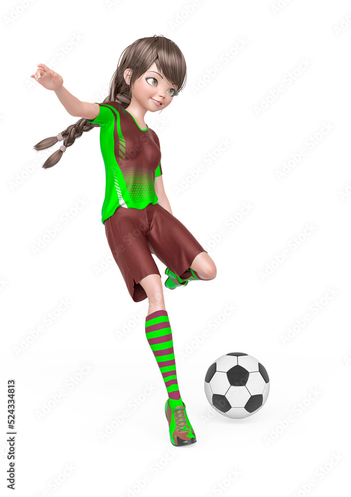 soccer girl will pass the soccer ball in white background