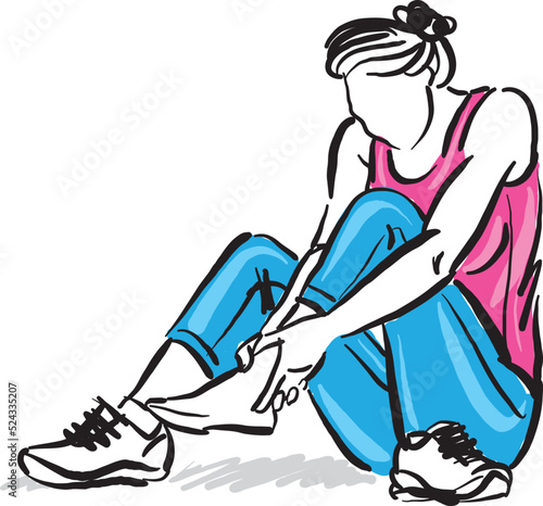 fitness woman girl with ankle foot injury pain jogger sports concept vector illustration