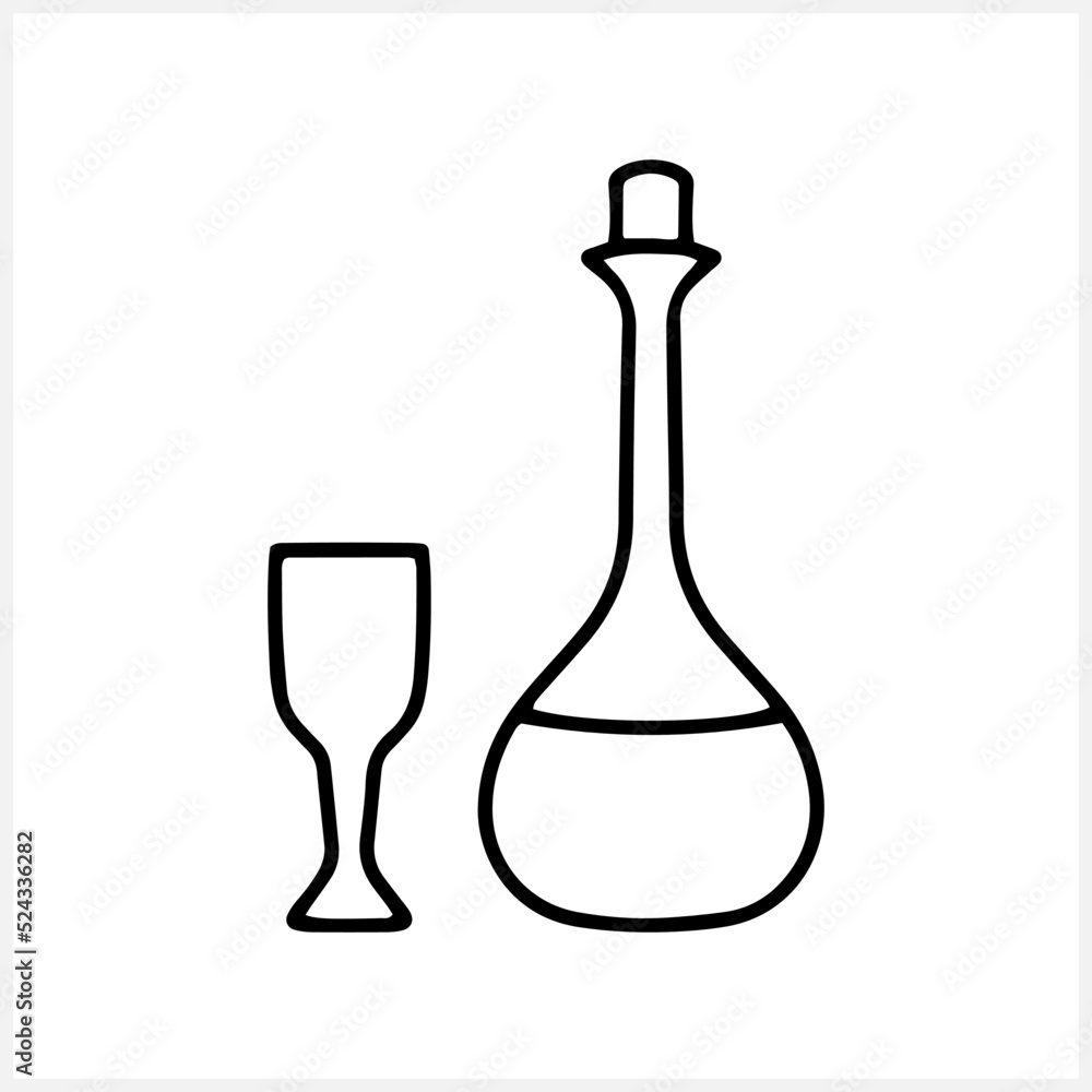 Bottle of wine and glass icon isolated. Sketch hand drawn art line. Drink vector stock illustration. EPS 10 Bottle of wine and glass icon isolated. Sketch hand drawn art line. Drink vector stock illustration. EPS 10