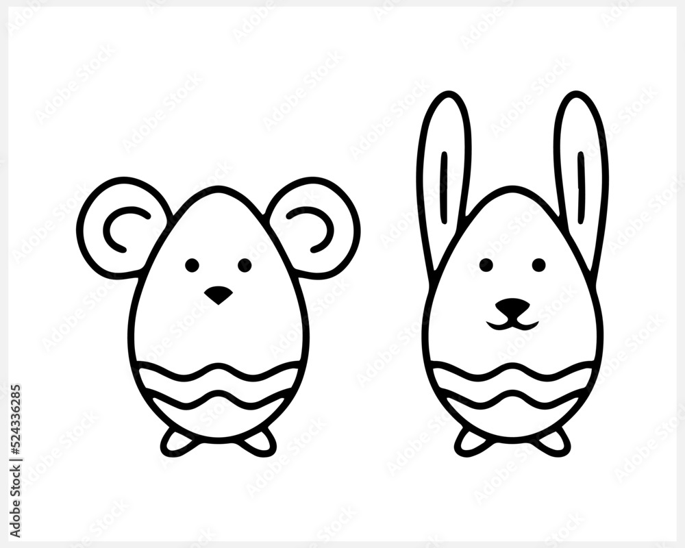 Doodle rabbit and mouse eggs icon Easter line art Hare for design Vector stock illustration EPS 10 Doodle rabbit and mouse eggs icon Easter line art Hare for design Vector stock illustration EPS 10