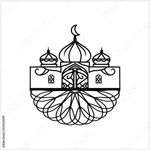 Eid Mubarak clipart isolated. Sketch moon, masjid. Ramadan Vector stock illustration. EPS 10