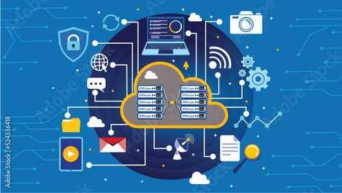 Storage City data sever on blue background.