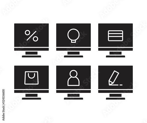 desktop computer and user interface icons vector illustration