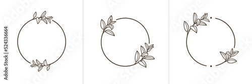 Round botanical frame element with mint branch. Simple contour vector illustration for packaging, corporate identity, labels, postcards, invitations.