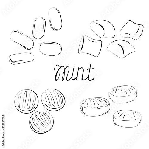 Mint caramels vector stock illustration. Tick tock, lollipops, homemade candies. Dessert. Sweet dragees. isolated on a white background.