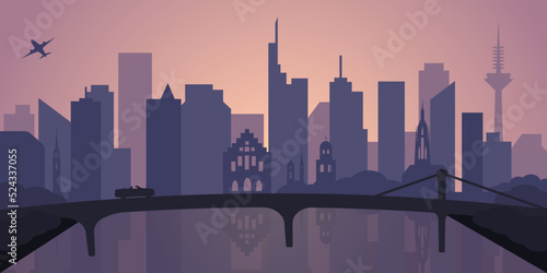 City silhoette vector illustration for landing page. City skyline at sunset. Vector illustration of Frankfurt am Main.