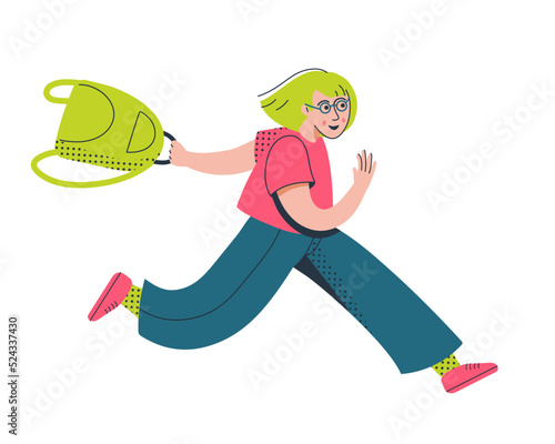 Girl runing to school. Schoolgirl going to school. Back to school