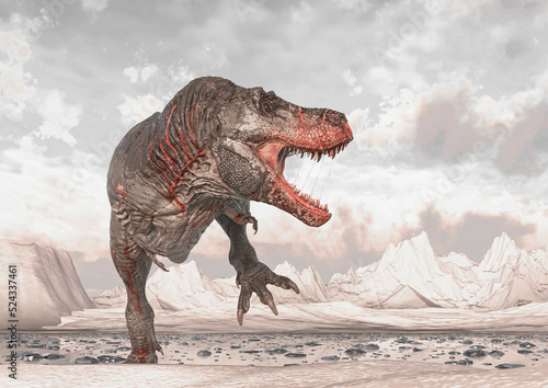 tyrannosaurus rex is under attack on ice land © DM7