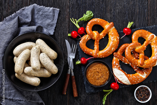 Weisswurst, white sausage of minced veal and  pork photo