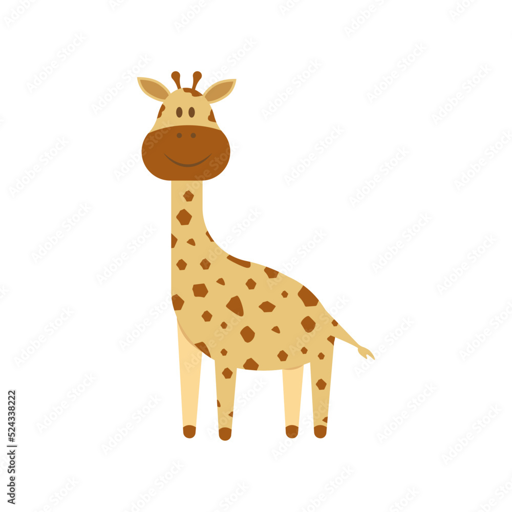 cute cartoon trendy design little giraffe isolated on white background, african animal wildlife, vector illustration