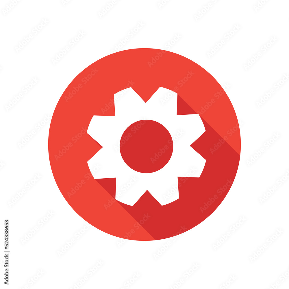 Gear icon in long shadow style. Settings symbol. Vector illustration. Gear icon in long shadow style. Settings symbol. Vector illustration.