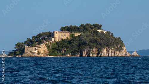 View of the fort of Bregancon taken from a boat, residence of French presidence, in the Var, France