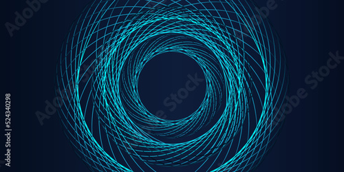 Abstract circles lines, spiral pattern, colorful round frame blue green light isolated on dark blue background. Vector illustration template for concept digital, modern science, AI technology.