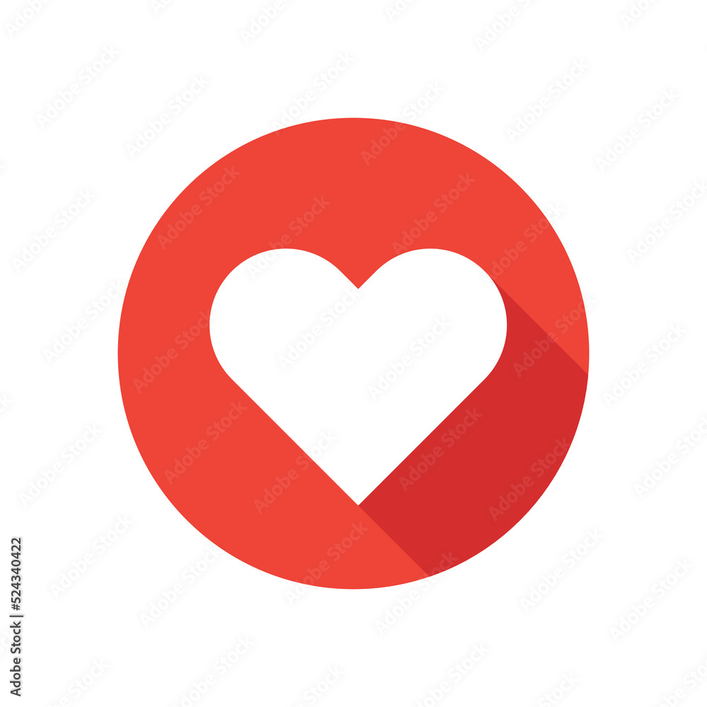 Heart icon in long shadow style. Favorite symbol. Vector illustration.