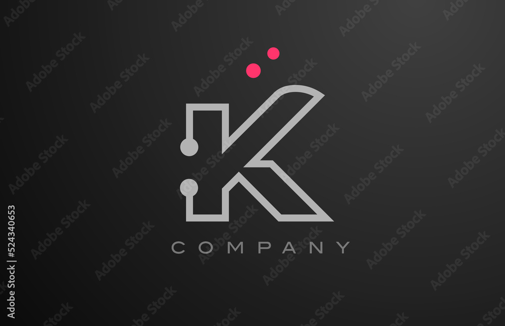 grey K alphabet letter logo icon design with pink dot. Creative template for business and company grey K alphabet letter logo icon design with pink dot. Creative template for business and company