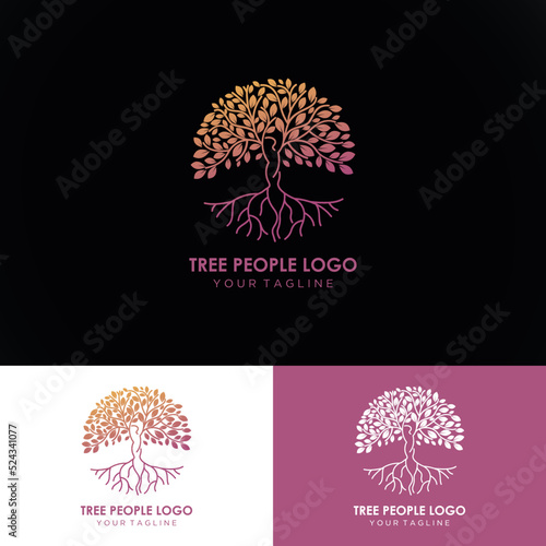 Abstract Human tree logo. Unique Tree Vector illustration with circles and abstract female shapes.