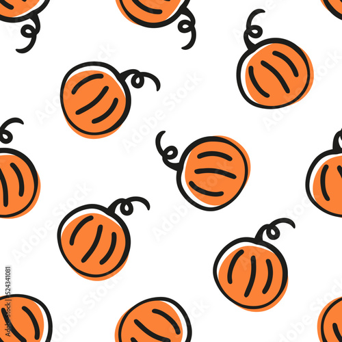 Seamless pattern with hand drawn pumpkins. Thanksgiving or Halloween pattern
