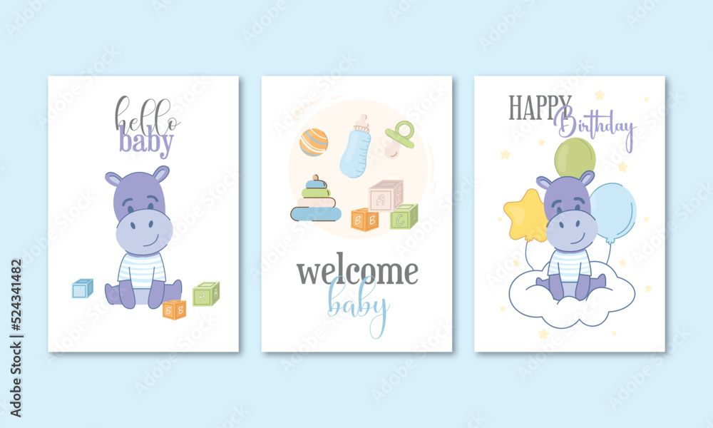 Set of cute card templates. Vector illustration in blue and yellow. Set of cute card templates. Vector illustration in blue and yellow.