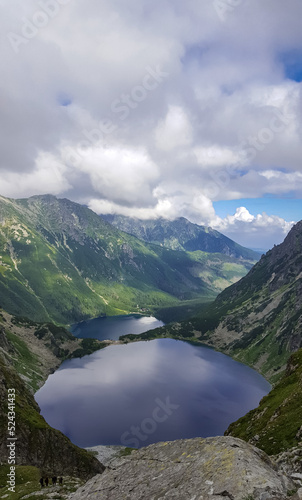 View of the black pond and the sea eye on the way to the Rysy daty 14 August 2017. Tatry Zakopane