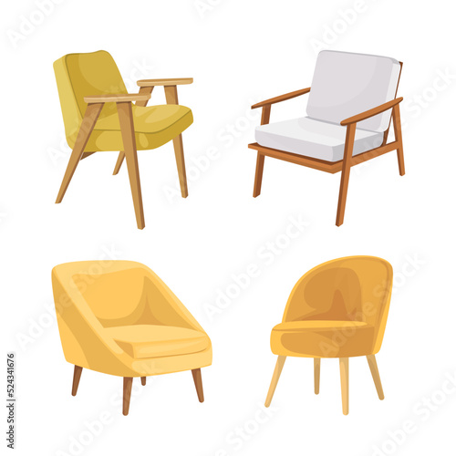 Yellow arm chairs, illustration, vector on a white background.