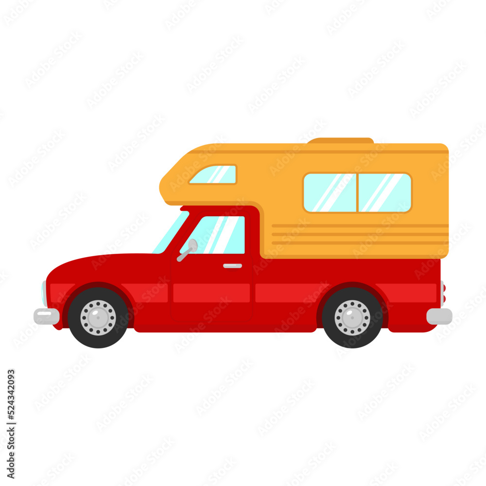Pickup truck camper icon. Small motorhome. Color silhouette. Side view. Vector simple flat graphic illustration. Isolated object on a white background. Isolate.