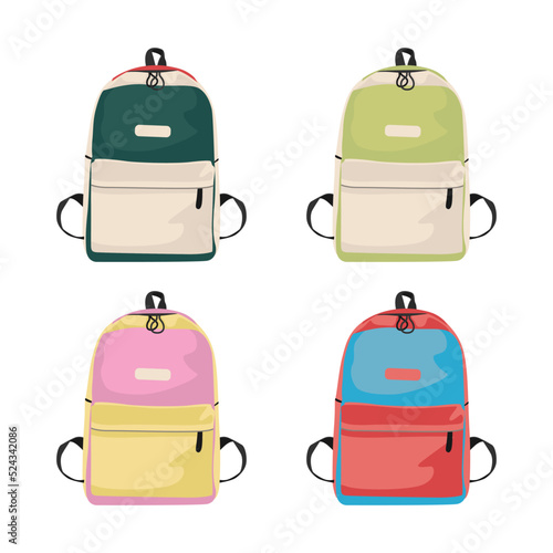Schoolbag flat illustration set. Fashion bag for school.