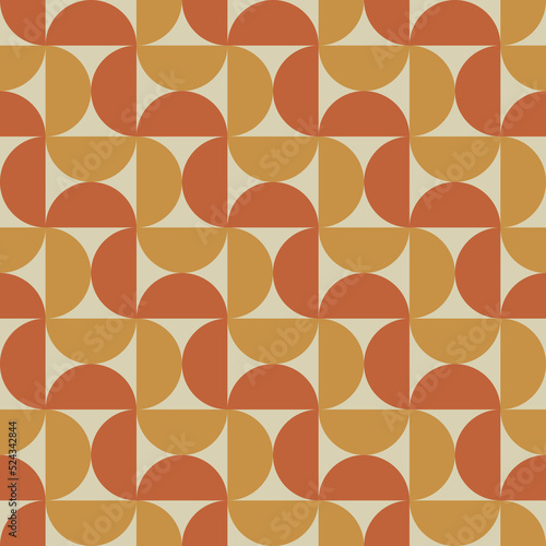 70 s seamless pattern. Retro geometric seamless background in seventies style. Groovy scrapbook paper. Yellow, orange, beige colors vector pattern