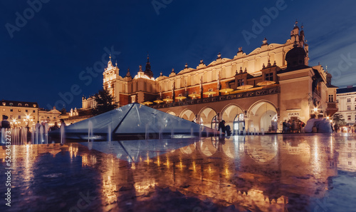 Krakow Main Square, night view of the town