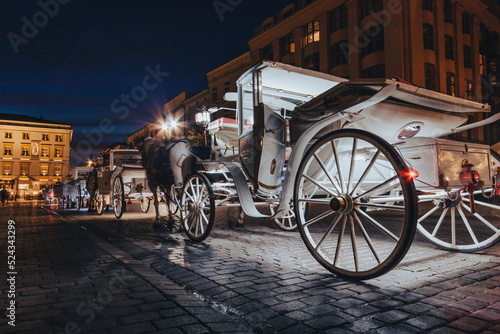 Carriage on the Main Square  in Krakow, night view