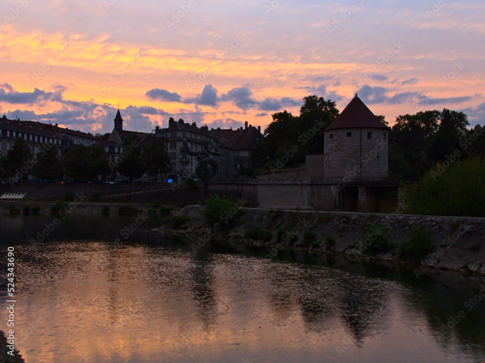 Besançon, August 2022 - Visit the beautiful city of Besançon at dusk with a sunset	