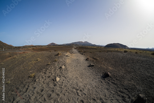 Typical volcanic landscape in the area of Caldera de Los Cuervos. Lanzarote, Canary Islands. Spain.