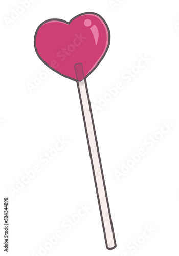 Pink heart shaped lollipop candy on transparent background