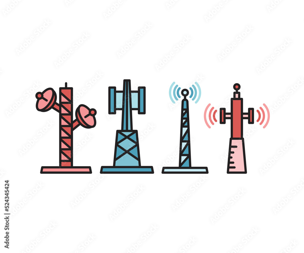radio tower and signal icons set vector illustration