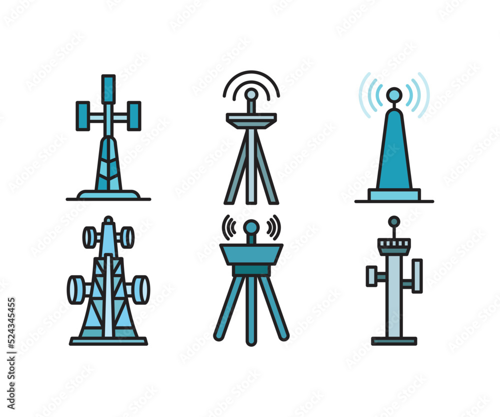 radio tower and signal icons set vector illustration radio tower and signal icons set vector illustration