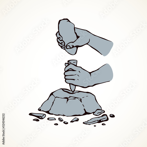 Vector illustration. Primitive people make stone tools