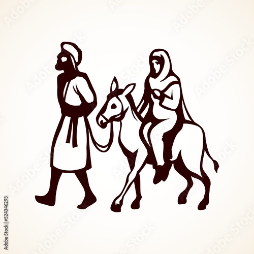 Joseph and Mary go to Bethlehem. Vector drawing