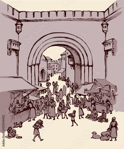 Old eastern city. Vector drawing photo