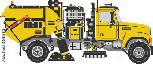 Street Sweeper Truck for clearing trash, debris, snow, and contaminants from streets and curbs.
